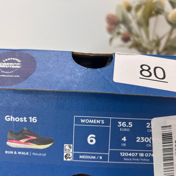 Brooks Ghost 16 Running Sneaker Lace Up Black/Pink 1204071B074 Women 6 M NWB - Picture 10 of 10